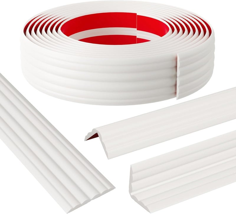 Elvone Wall Corner Protector & Edge Guard，Peel and Stick Wall Trim Moulding Inside & Outside Corner Molding Trim Caulk Strip, Self Adhesive Trim for Wall Edge,Ceiling,Countertop, 1.6” W x40’ L, White - Image 1